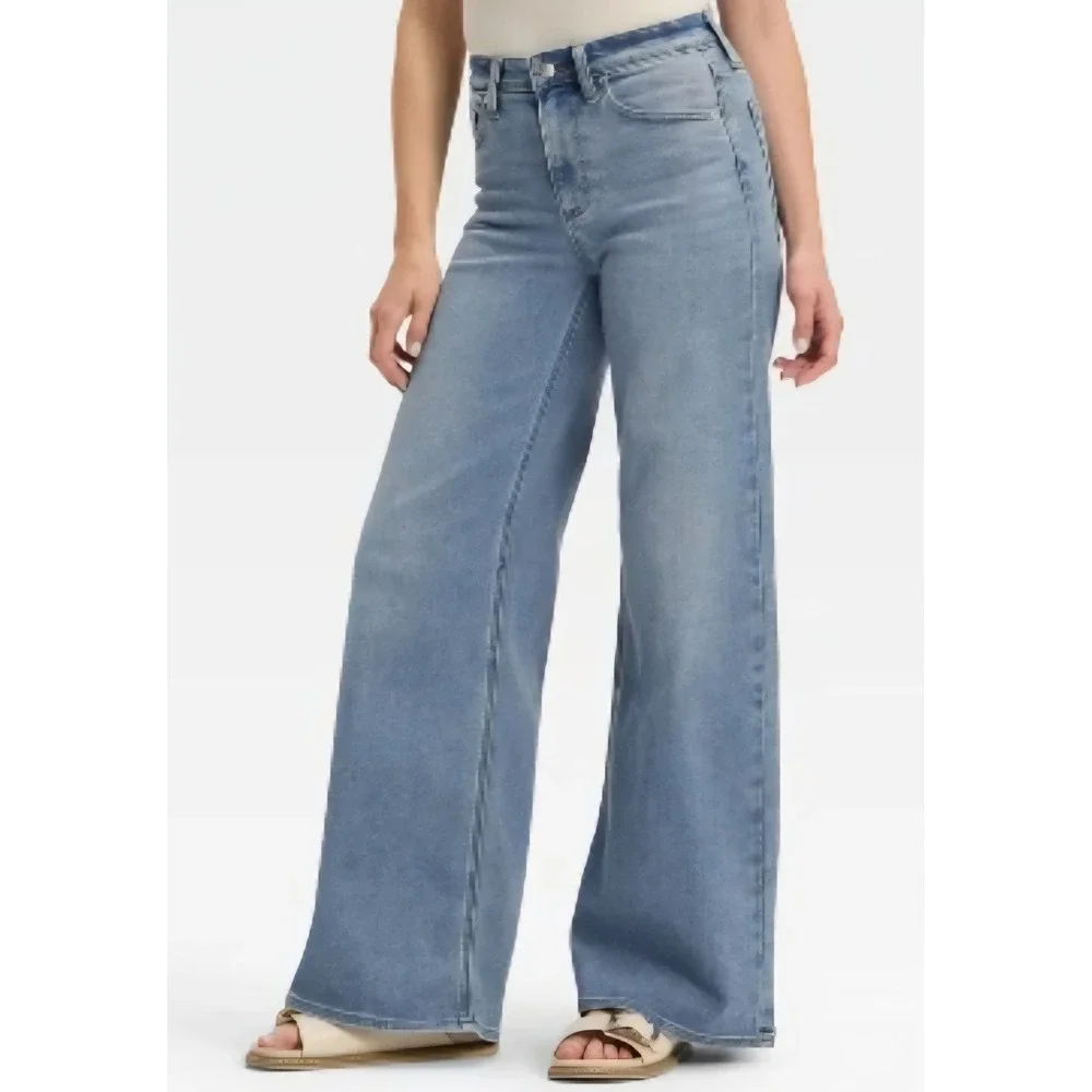 Universal Thread Super Wide Leg Jeans Light Wash Mid Rise Denim Womens 14R New - Picture 3 of 8